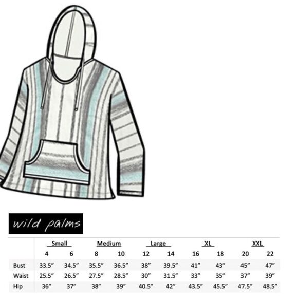 Wild Palms Wm’s Sz Sm Mixed Distressed Striped Cotton French Terry Baja Hoodie - Picture 7 of 7